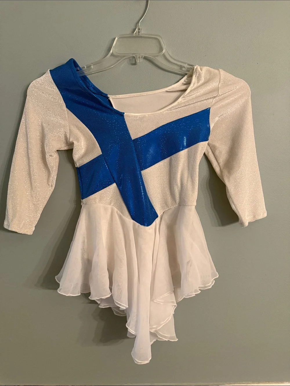 Girls size M 8-10 Ice Skating Dress White and cobalt blue glittery ~ Custom Made